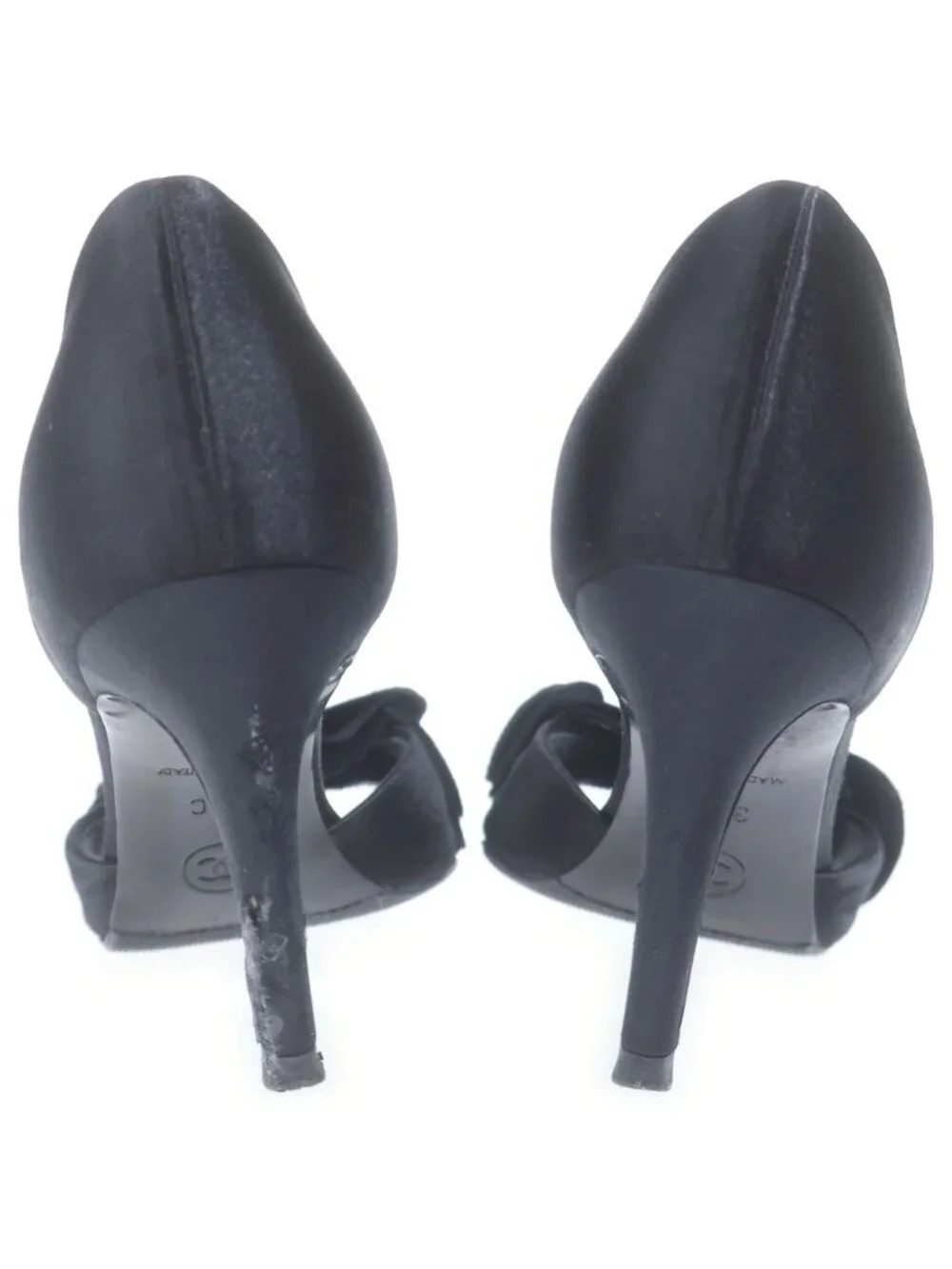 Chanel Camellia Ribbon Leather Open Toe Pin Heels Sandals Pumps Black 37